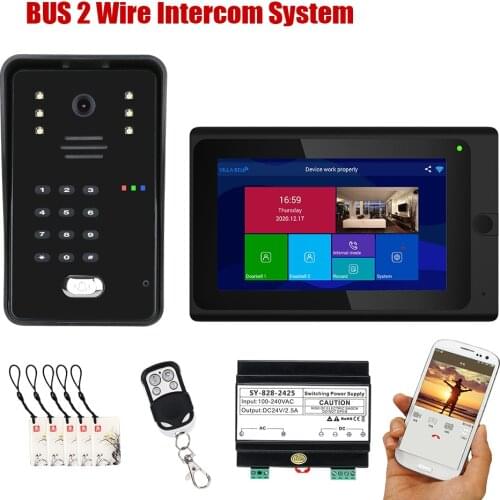 7 Inch 1/2 Monitor Wireless Wifi BUS 2 Wire RFID Video Door Phone Intercom systems Support Remote APP home Access Control System