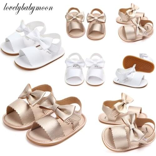 Brand New Cute Newborn Infant Baby Girls Bowknot Princess Shoes Toddler Summer Sandals PU Non-slip Rubber ShoesSize 0-18M