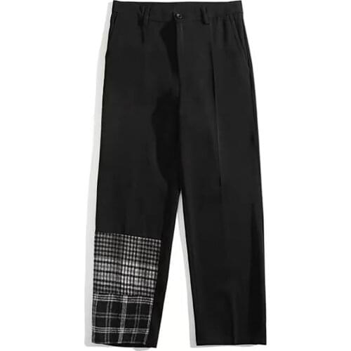 Casual Wide Leg Pants Men Plaid Patchwork Harem Pants 2021 Mens Korean Fashiosn Joggers Pants Male Japanese Harajuku
