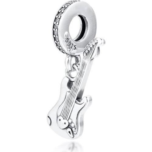 Beads For Jewelry Making Electric Guitar Dangle Charm Sterling Silver Jewelry Fashion Charms Fits Original Silver Bracelets