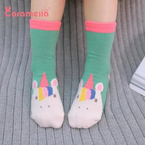 Caramella 3Pairs Unicorn Kids Baby Short Socks Cute Children Stripe Spring Socks For Girls Boys Seamless Ankle Cotton Socks