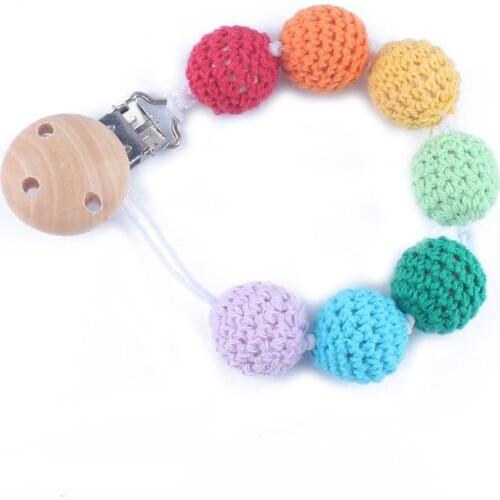 Handmade Baby Pacifier Clip Chain Infant Boys Girls Rainbow Crochet Beads Toys Teether Pacifier Chain Holder Baby Nipple Feeding