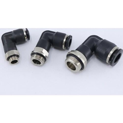 Black 2 Way L shaped Pneumatic Fittings PL 5mm to 20.3mm OD Hose Tube Push In Air Gas Fitting Quick Connector Adapters