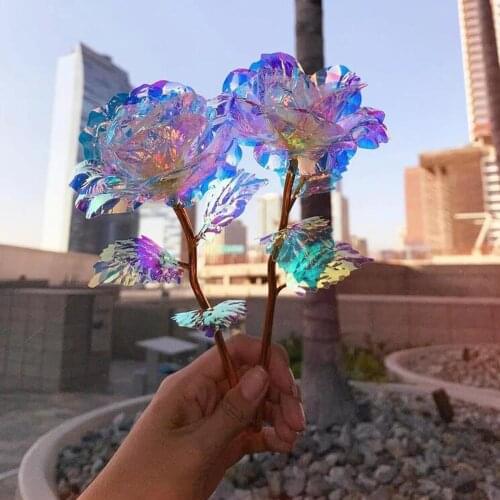 Galaxy Rose Forever Flower Artificial Flowers Crystal Rose Unique Gifts For Graduate Colorful Artificial Flower Galaxy Plastic