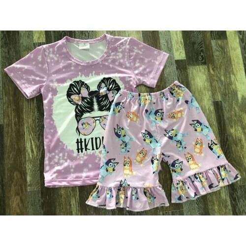 Kids Summer Clothing Fashion bow tie girl sunglasses dog print lace shorts set
