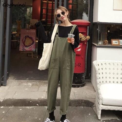 Jumpsuits Women Summer Ankle-length Suspenders Trousers All-match Harajuku Leisure Solid Womens Students Jumpsuit Chic Stylish