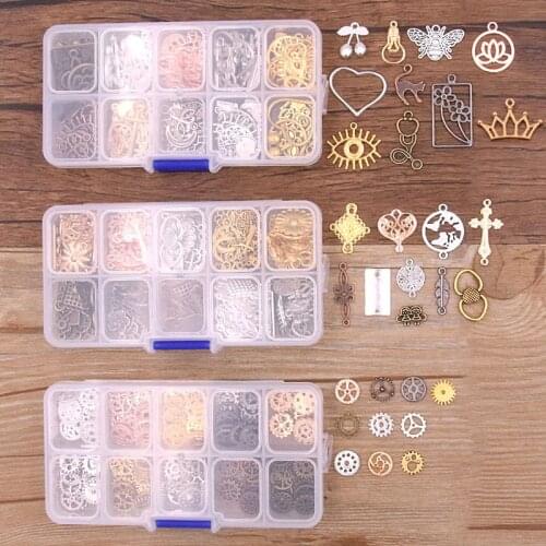 1Set 10 Color 10 Styles Mix Random Animal Plant Pendant Connector Charm Steampunk Gear With Box Material For DIY Jewelry Making