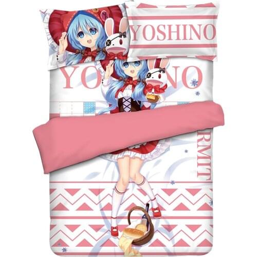 JK Anime DATE A LIVE Yoshino Hermit Cosplay Comforter Bedding Set Bed Costume Little Red Riding Hood Style Washable Home Decor