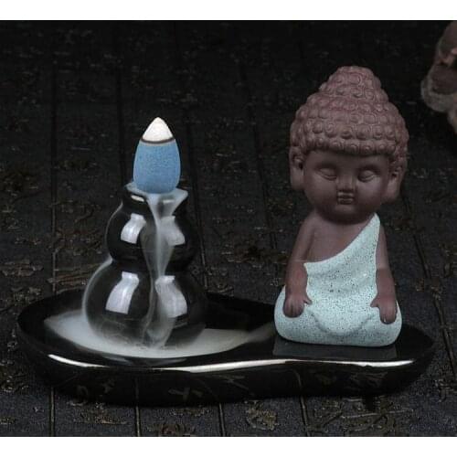 Creative Home Decor The Little Monk Ceramic Censer Small Buddha Backflow Stick Incense Cones Burner Gourd Burner