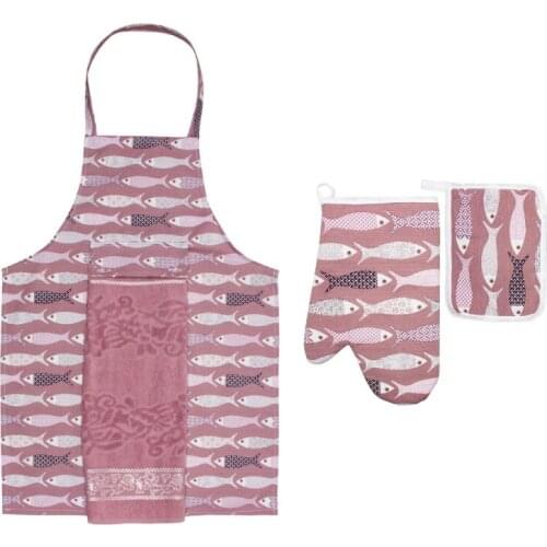 Kitchen Apron with Towel Glove and Pot Holder 4Piece Home Cooking Apron Heat Resistant Gloves Microwave BBQ Oven Mitts Kitchen