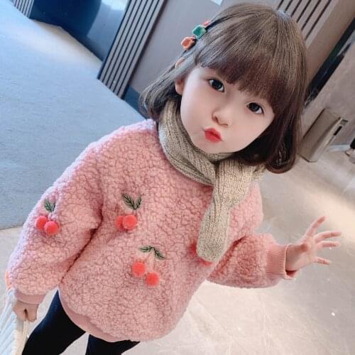 Cute Cherry Winter Warm Clothes Girls Sweater Kids Plus Velvet Toddler Teens Tops Thicken Children Cute High Quality Christmas