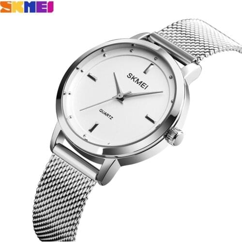 Fashion Womens Watch Stainless Steel Quartz Wristwatch Simple Design Womens Watche Ladies Casual Dress Bracelet Top Brand SKMEI