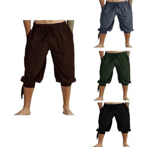 Men Halloween Medieval Renaissance Pirate Horseman Cosplay Costume Loose Pants Viking Black Brown Navigator Leg Bandage Trouser