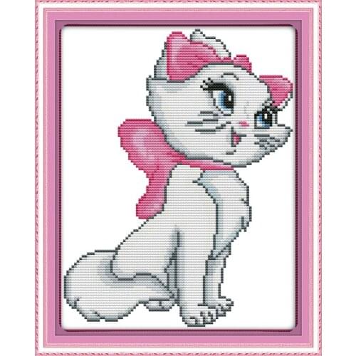Pink cat(9) cross stitch kit 14ct 11ct count print canvas stitches embroidery DIY handmade needlework plus