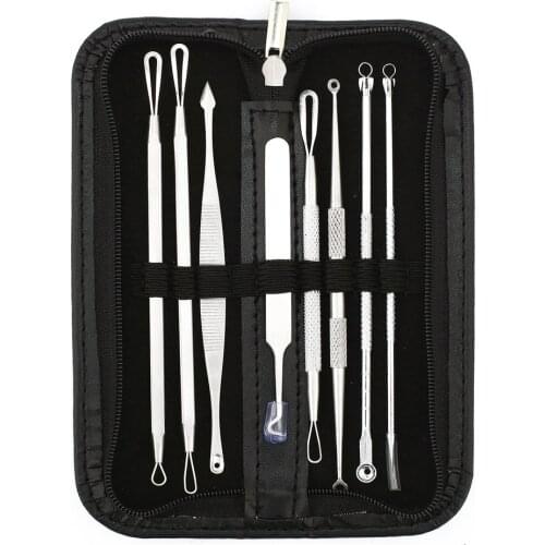 LAIKOU 8 Pcs Blackhead Remover Tool Kit Pimple Acne Clip Needle Face Care Blackhead Extractor Tool with Leather Case