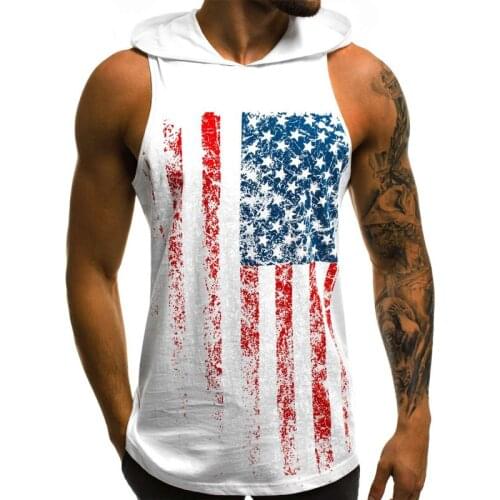 New American Flag Print Summer Fashion Sleeveless Hoodies For Men Sweatshirt Streetwear Cotton Slim Clothing Vintage Male Top