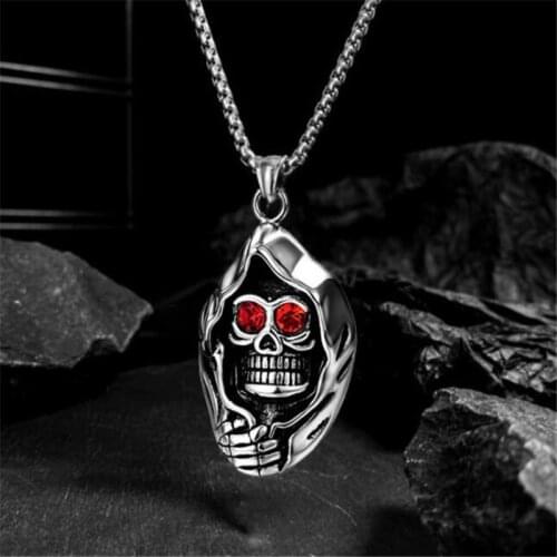 Punk Stainless Steel Skull Silver Color Necklace Hip Hop Style Mens Pendant Necklace Fashion Male Jewelry