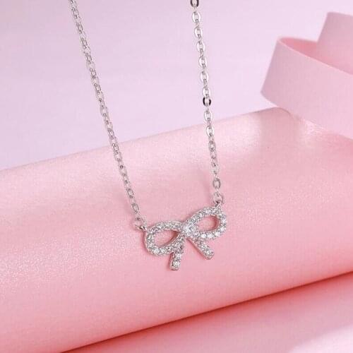 Sweet S Bowknot Chokers Necklaces for Women Girls Jewelry aaa Cubic Zirconia Pendants Necklace Gift