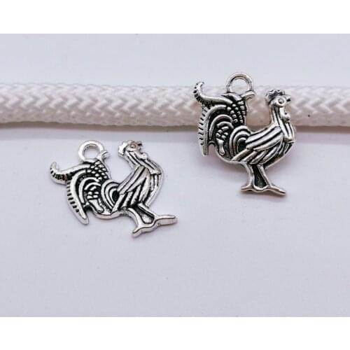 18pcs/lot Cock Charm Silver Color Pendant Fit Diy Handmade Necklace Findings Jewellery Making Supplies Animal Accessories