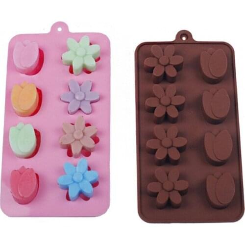 Mould Silicone Tulip Daisy Flower Ice Cube Tray Wax Chocolate 8 holes Craft