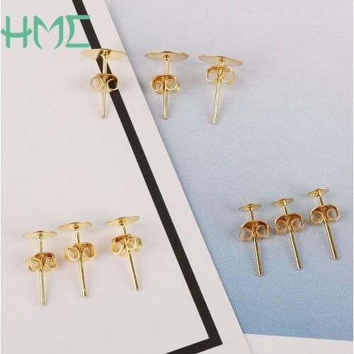 100PCS Metal Blank Earring Stud Base Fit 8mm Gold Earring Post Flat Base Pins Settings DIY Jewelry Making Rhodium Plated