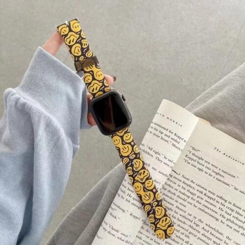 Smiley figure ladies smart watch bowl strap for Apple Watch 38 40 42 44mm rose leaf strap accessories for iWatch series 2 3 4 5