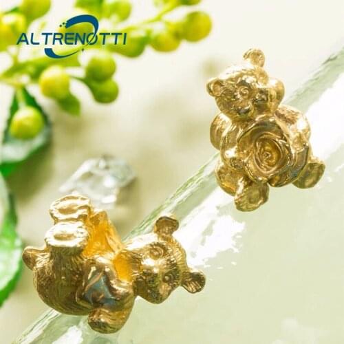 Cabinet Handle Brass Gold Furniture Cute Bear Single Hole For Kitchen Cupboard Kids Room Door Pull Wardrobe Drawer Knob Hardware