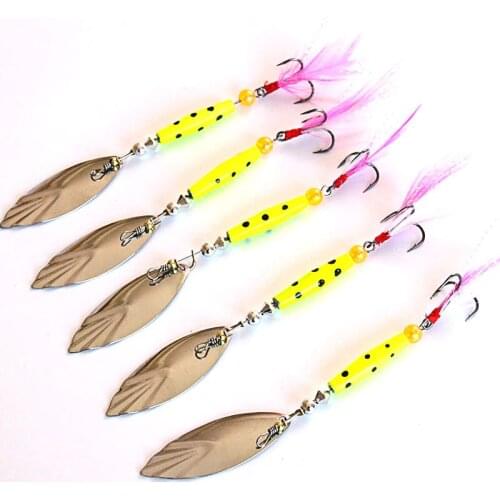 5pcs 6.7cm10g Spinner Lure Fishing Lures peche Pesca Baits Metal Bionic Fish Hook Tackle spoon Rotate sequins feathers hard bait