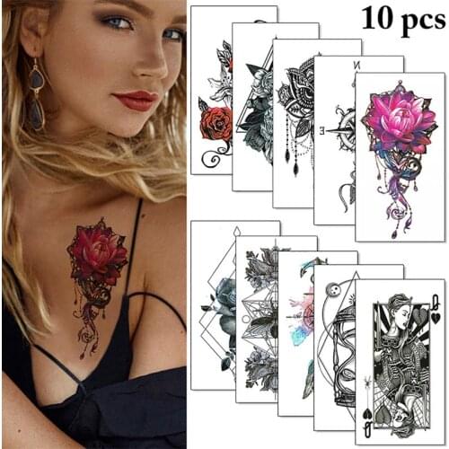 10PCS Arm Tattoo Sticker Temporary Fake Rose Tattoo Body Art Tattoo Waterproof Tattoos Fake Tatoos For Women Sexy