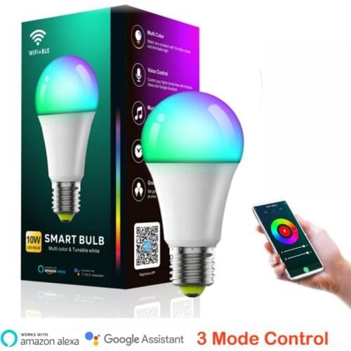 10W E27 Smart LED RGB Light Bulb Dimmable 2.4G/ Wifi / Bluetooth 3 Mode Control Lamp Automation Work With Google Home Alexa Siri