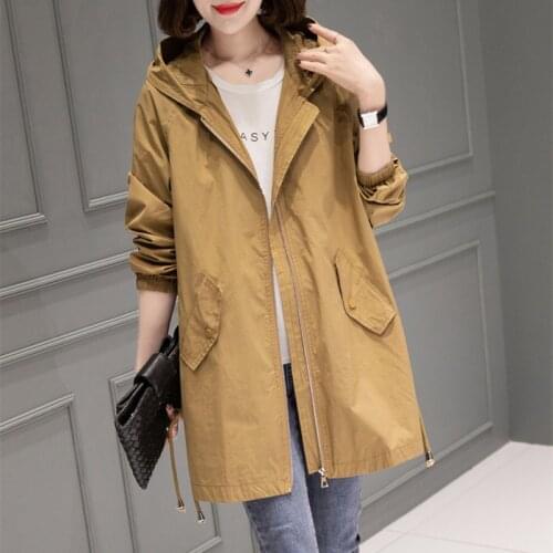 Spring Autumn Size 4XL Hooded Windbreaker Coats Womens Mid-Length Trench Coat 2021 New thin Female Coat Casual Outerwear