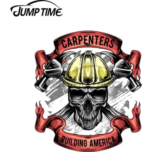 Jump Time 13 x12cm For Carpenters Building America Skull Car Stickers Anime Windshield Decal Scratch-Proof Motorcycle Decoration