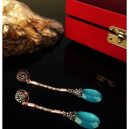 Dr Stone Natural Stone Women 'S Rose Gold Plated Cat 'S Eye Stone Earrings KRB 373144645