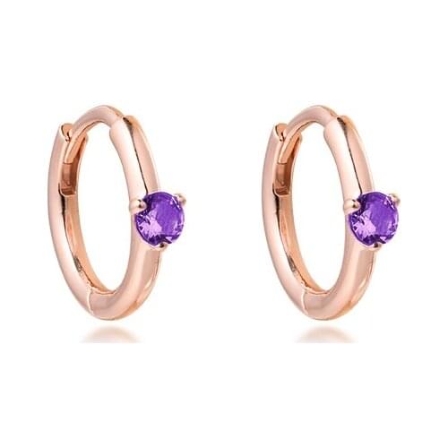 2021 New Trendy 925 Sterling Silver Purple Solitaire Huggie Hoop Earrings for Women Wedding Ear ring Fine Jewelry Gift Brincos