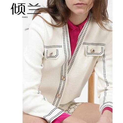 Patads light luxury french wool sweater spring and summer small fragrance V-neck slim fit cotton cardigan