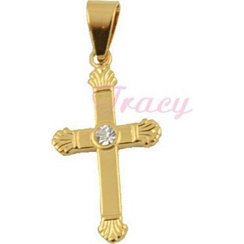 1pcs Womens Mens Very Cross Jesus Yellow Gold Color Crucifix Pendant+Optional Necklace Rose Jewelry
