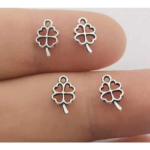 100 pcs 14x10mm Silver Charms Mini Lucky Irish Four Leaf Clover Diy Necklace Bracelet Jewelry Findings designer charms