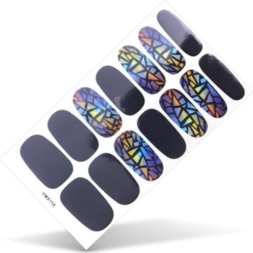 14tips/set Full Cover Nail Stickers Wraps Christmas Design DIY Nail Art Decals Plain Stickers Self Adhesive Manicure Green Blue