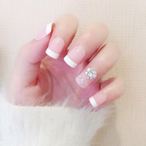 New 24pcs False Nails French Tips Art Design Fake Nail Tips Full Cover Nails with Glue SCI88
