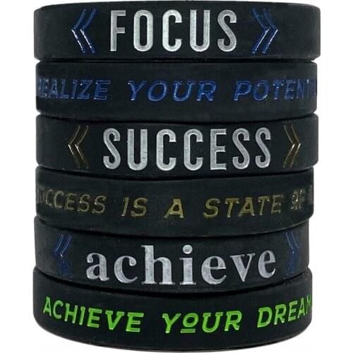 300pcs Motivational Focus Success Achieve Silicone Bracelets Rubber Wristbands Free Shipping by DHL
