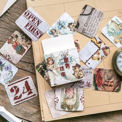 45Pcs per mini BOX Sticker Retro Past Series Retro past Past Letters Scrapbook material DIY sticky 4*4CM