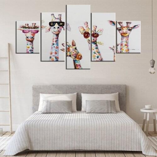 5 Panels Abstract Animal Graffiti Family Wall Art Pictures Painting Wall Art for Living Room Home Decor Frame