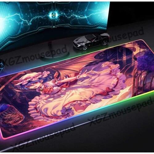 XGZ Large RGB Mouse Pad Black Lock Edge Anime Sexy Playful Devil Blue Rose HD Custom Home Computer Desk Mat Rubber Non-slip Xxl