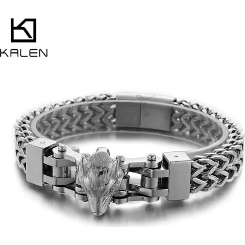 Kalen Four-color Wolf Bracelet Animal Accessories Mens Box Chain Bangles Punk Jewelry