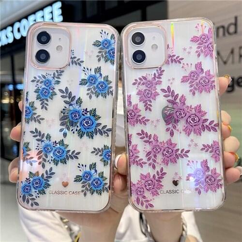 Fashion Colorful Roses Gold Foil Phone Case For iPhone 12 11 Pro XS Max XS XR 7 8 SE 2020 Soft IMD Transparent Back Cover