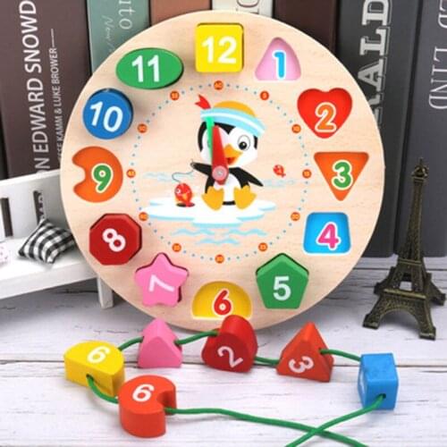 Wooden Clock Kids Toys Montessori Materials Educational Toys For Children Funny Geometric Beaded Blocks Learning Toys For Baby