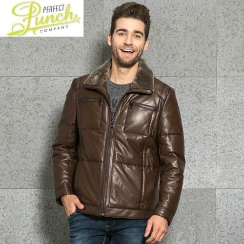 Men Jacket Genuine Leather 2021 Real Sheepskin Mens Slim Warm Duck Down Coat Plus Size Chaqueta Cuero Hombre 4468 YY575