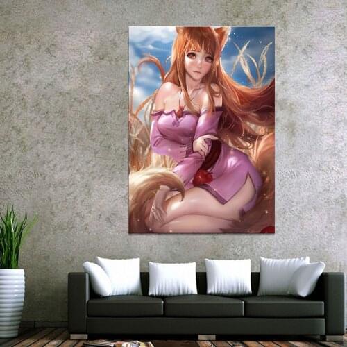 Home Decor Canvas Spice and Wolf Holo 1 Piece Animation Sexy Girl Art Poster Prints Picture Wall Decoration Painting Wholesale