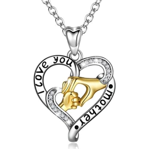Eudora 2020 Mom Necklace Baby Heart CZ Pendant Daughter Son Child Family Love Jewelry Friends Birthday Mother Days Gift Box D152