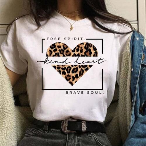 T-shirts Women Leopard Heart Casual 90s Fashion Graphic Printed Clothes Tshirt Summer Short Sleeves Top Lady Female Tee T-Shirts